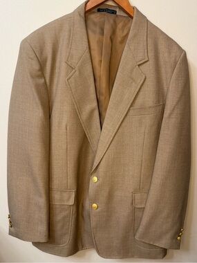 Foreman & Clark Blazer Mens 48L Tan Wool Sport Coat Gold Buttons